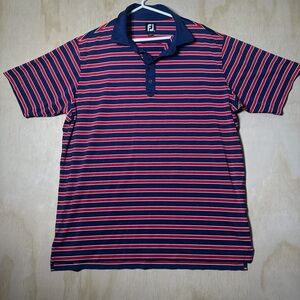 Footjoy Golf Polo Men's Size XL Bull Run Golf Club Red/Blue Striped Shirt